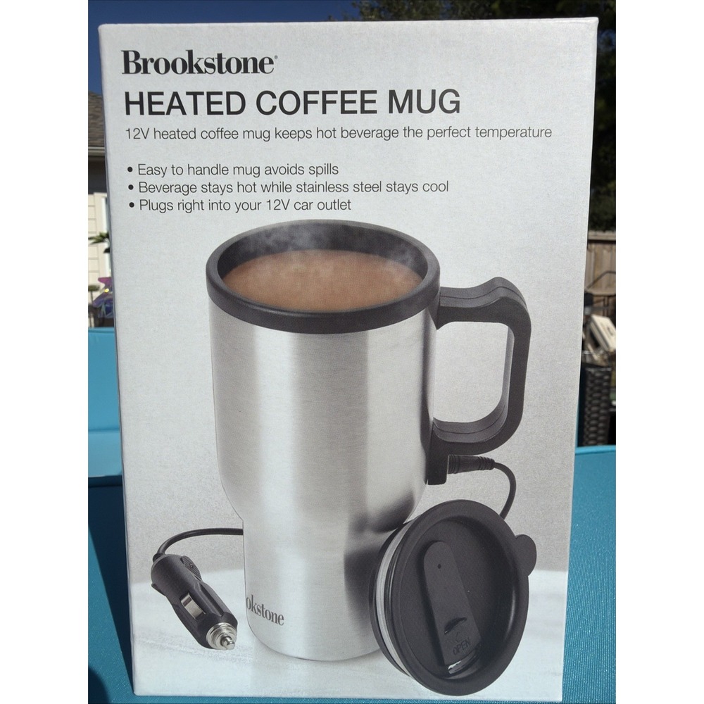 Brookstone Heated Coffee Mug 12V (Brand New) 13 Ounce. Sealed